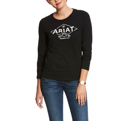 Ariat Tile Logo - T Shirts Zwart Dames - 14032-305